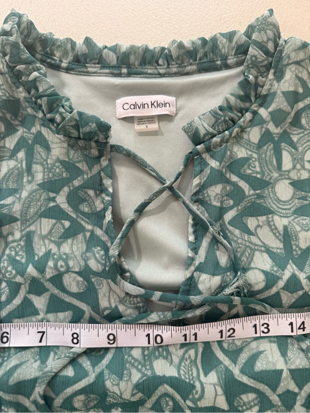 Calvin Klein Teal and White Printed Blouse - Picture 6 of 7